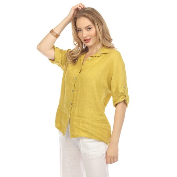 Mustard Button Up Collared Shirt - Picture 2 of 11